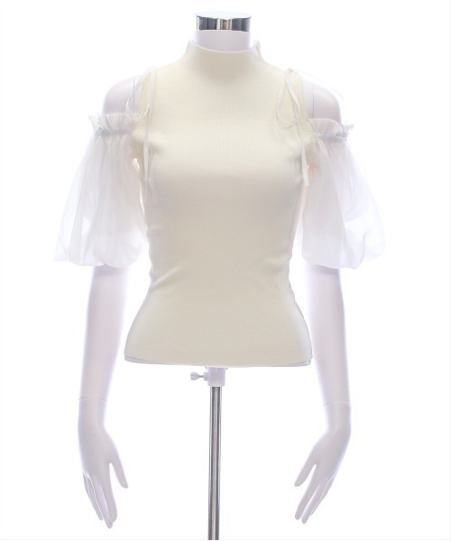 CLEAR BASIC（クリアベーシック）の「布帛ドッキング肩あきニットトップス[フェミニン バルーンスリーブ 骨格ウェーブ]≪SS新作≫（ニット/セーター・レディース・ブラック/サックスブルー/グレー/オフホワイト/ピンクベージュ・F）」の20枚目の写真