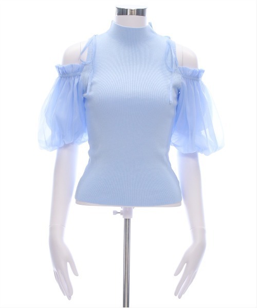 CLEAR BASIC（クリアベーシック）の「布帛ドッキング肩あきニットトップス[フェミニン バルーンスリーブ 骨格ウェーブ]≪SS新作≫（ニット/セーター・レディース・ブラック/サックスブルー/グレー/オフホワイト/ピンクベージュ・F）」の21枚目の写真