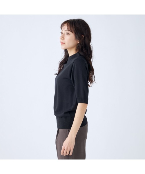 洗える涼感サマーニット】モックネックニット 5分丈（ニット