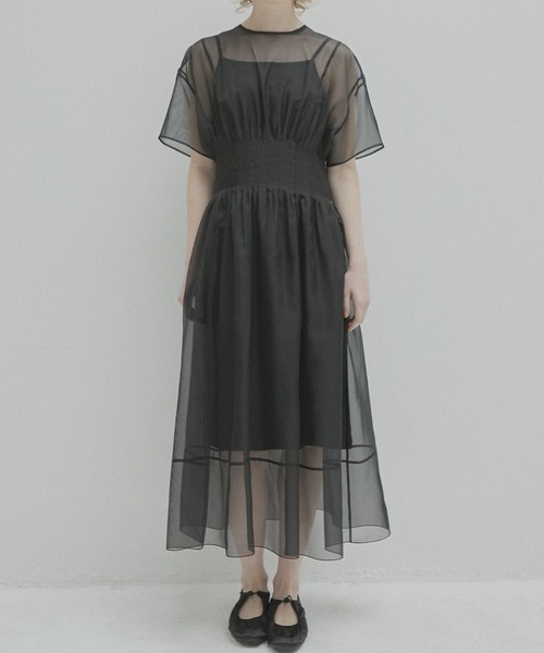 LE CIEL BLEU(ルシェルブルー)の「シアーギャザーウエストドレス / Sheer Gathered Waist Dress(ワンピース・レディース・ブラック・36/38)」の4枚目の写真