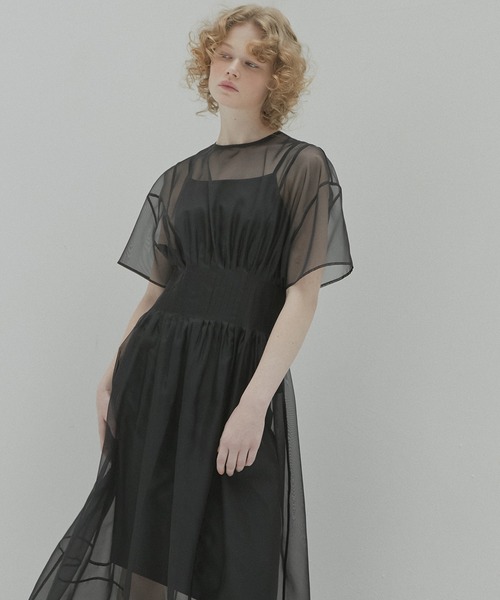 LE CIEL BLEU(ルシェルブルー)の「シアーギャザーウエストドレス / Sheer Gathered Waist Dress(ワンピース・レディース・ブラック・36/38)」の3枚目の写真