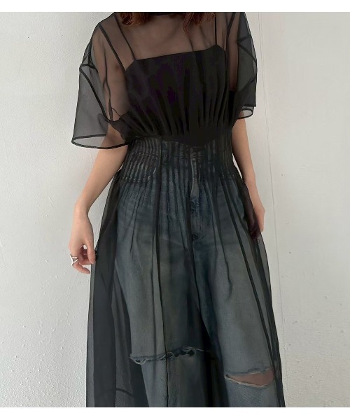 LE CIEL BLEU(ルシェルブルー)の「シアーギャザーウエストドレス / Sheer Gathered Waist Dress(ワンピース・レディース・ブラック・36/38)」の16枚目の写真