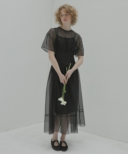 LE CIEL BLEU(ルシェルブルー)の「シアーギャザーウエストドレス / Sheer Gathered Waist Dress(ワンピース・レディース・ブラック・36/38)」の15枚目の写真