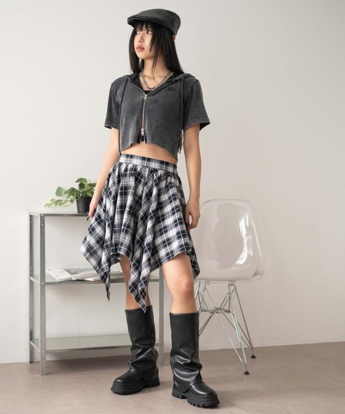 装飾ストレートヘム ミニ スカート ☆ SALE♪ セール】WEGO/【25年春夏新作】ランダムヘムチェックミニ