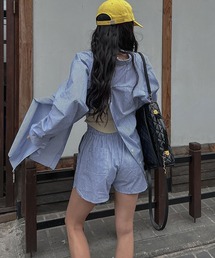 meJane | バックシャン ストライプ長袖シャツ&ショートパンツ セットアップ(セットアップ)