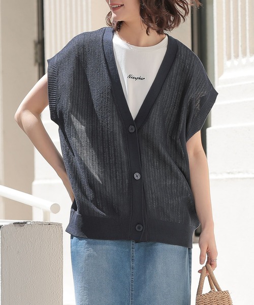 n'OrLABEL(ノアールレーベル)の「『ニットジレカーディガン』(ベスト・レディース・グレー/ネイビー/アイボリー・1/2)」の1枚目の写真