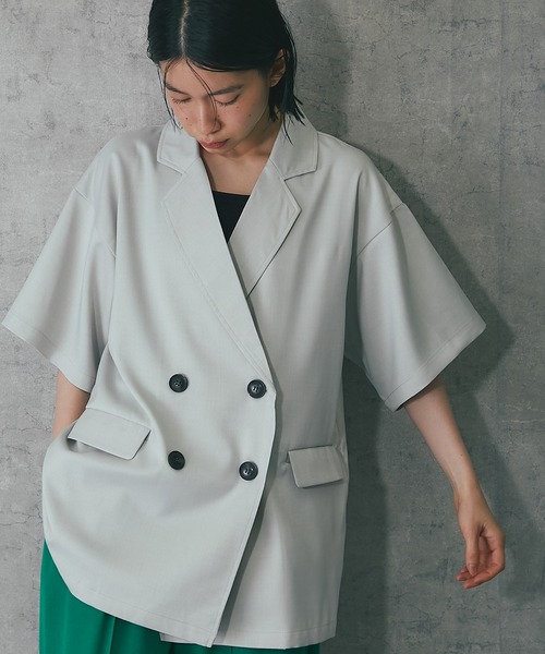 ANOTHER S（アナザーエス）の「ヘザーエステルハーフスリーブジャケット（テーラードジャケット・レディース・ベージュ/ブラウン/ブラック/アイボリー/チャコールグレー・FREE）」の5枚目の写真