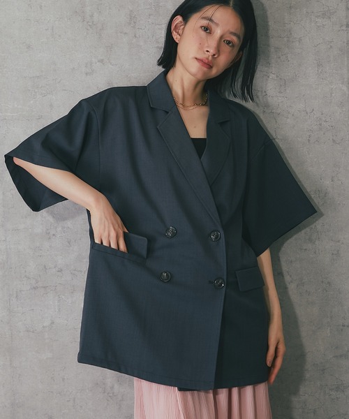 ANOTHER S（アナザーエス）の「ヘザーエステルハーフスリーブジャケット（テーラードジャケット・レディース・ベージュ/ブラウン/ブラック/アイボリー/チャコールグレー・FREE）」の16枚目の写真