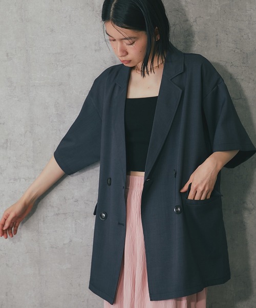 ANOTHER S（アナザーエス）の「ヘザーエステルハーフスリーブジャケット（テーラードジャケット・レディース・ベージュ/ブラウン/ブラック/アイボリー/チャコールグレー・FREE）」の18枚目の写真