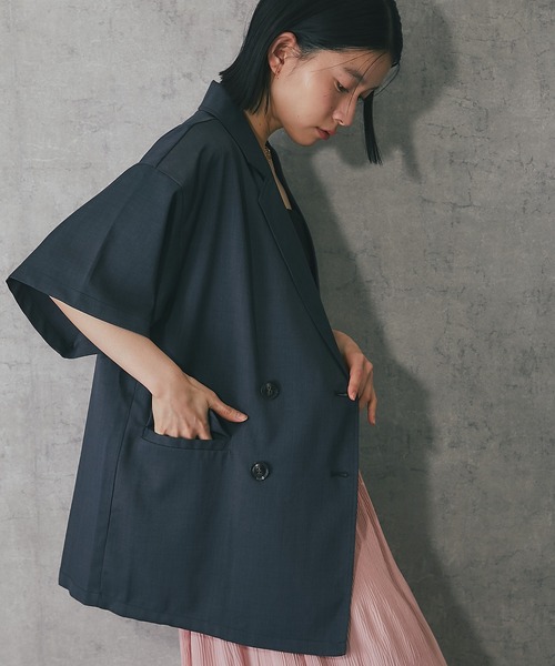 ANOTHER S（アナザーエス）の「ヘザーエステルハーフスリーブジャケット（テーラードジャケット・レディース・ベージュ/ブラウン/ブラック/アイボリー/チャコールグレー・FREE）」の20枚目の写真