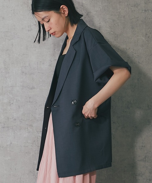 ANOTHER S（アナザーエス）の「ヘザーエステルハーフスリーブジャケット（テーラードジャケット・レディース・ベージュ/ブラウン/ブラック/アイボリー/チャコールグレー・FREE）」の15枚目の写真