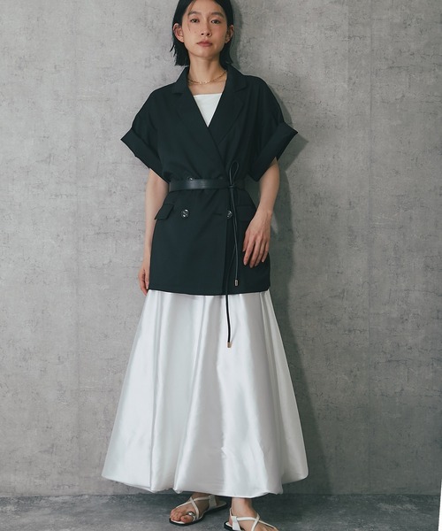 ANOTHER S（アナザーエス）の「ヘザーエステルハーフスリーブジャケット（テーラードジャケット・レディース・ベージュ/ブラウン/ブラック/アイボリー/チャコールグレー・FREE）」の6枚目の写真