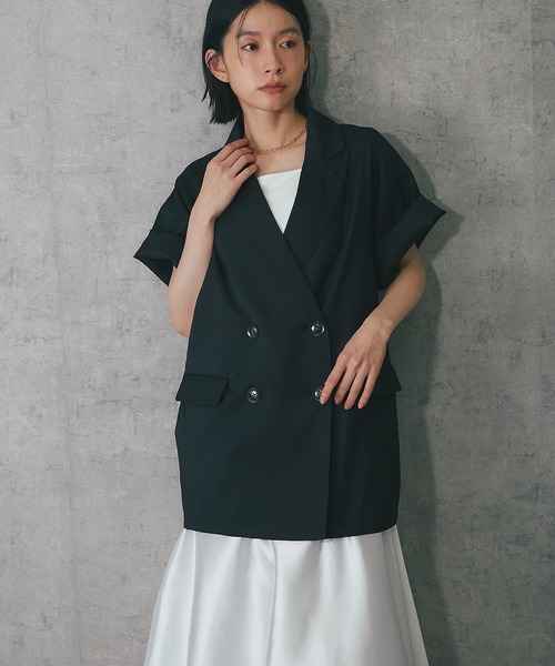 ANOTHER S（アナザーエス）の「ヘザーエステルハーフスリーブジャケット（テーラードジャケット・レディース・ベージュ/ブラウン/ブラック/アイボリー/チャコールグレー・FREE）」の7枚目の写真