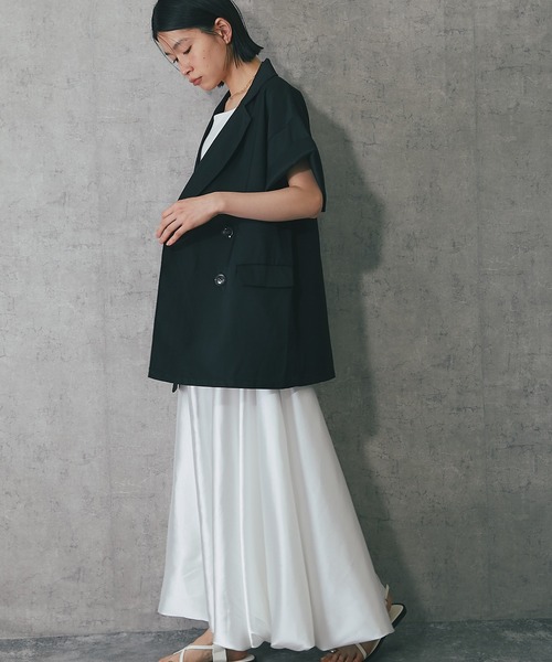 ANOTHER S（アナザーエス）の「ヘザーエステルハーフスリーブジャケット（テーラードジャケット・レディース・ベージュ/ブラウン/ブラック/アイボリー/チャコールグレー・FREE）」の9枚目の写真