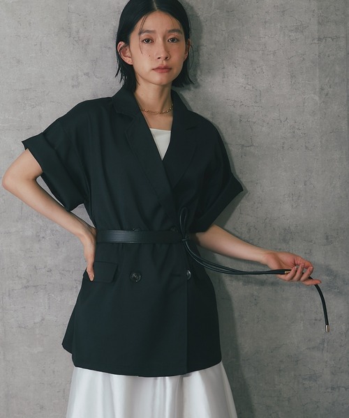 ANOTHER S（アナザーエス）の「ヘザーエステルハーフスリーブジャケット（テーラードジャケット・レディース・ベージュ/ブラウン/ブラック/アイボリー/チャコールグレー・FREE）」の8枚目の写真