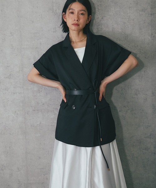 ANOTHER S（アナザーエス）の「ヘザーエステルハーフスリーブジャケット（テーラードジャケット・レディース・ベージュ/ブラウン/ブラック/アイボリー/チャコールグレー・FREE）」の14枚目の写真