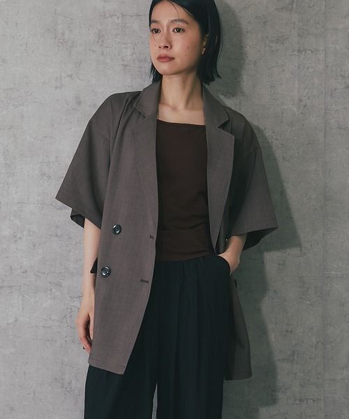 新品　 タグ付き　 ポリエステルブレンド ハーフスリーブ ジャケット セール】 リネンタッチハーフスリーブジャケット （テーラード