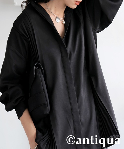 antiqua(アンティカ)の「プリーツタックシャツ(シャツ/ブラウス・レディース・オフホワイト/ブラック・ONESIZE)」の11枚目の写真