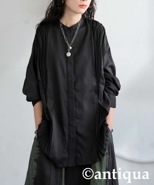 antiqua(アンティカ)の「プリーツタックシャツ(シャツ/ブラウス・レディース・オフホワイト/ブラック・ONESIZE)」の12枚目の写真