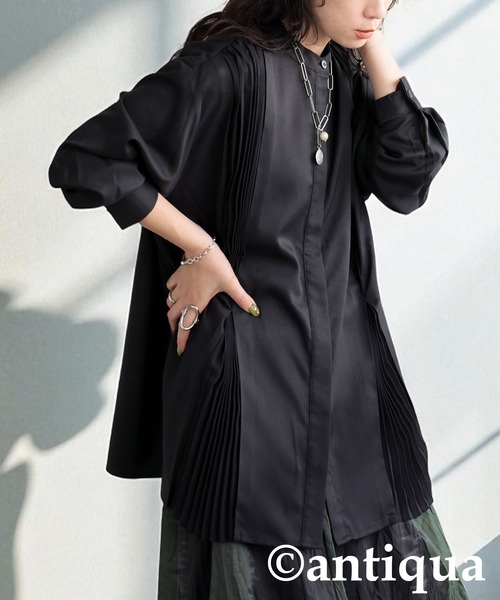 antiqua(アンティカ)の「プリーツタックシャツ(シャツ/ブラウス・レディース・オフホワイト/ブラック・ONESIZE)」の13枚目の写真