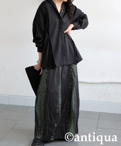 antiqua(アンティカ)の「プリーツタックシャツ(シャツ/ブラウス・レディース・オフホワイト/ブラック・ONESIZE)」の14枚目の写真