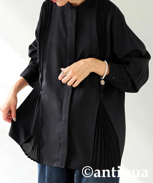 antiqua(アンティカ)の「プリーツタックシャツ(シャツ/ブラウス・レディース・オフホワイト/ブラック・ONESIZE)」の15枚目の写真