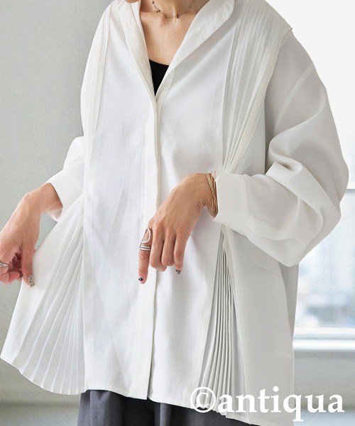 antiqua(アンティカ)の「プリーツタックシャツ(シャツ/ブラウス・レディース・オフホワイト/ブラック・ONESIZE)」の8枚目の写真