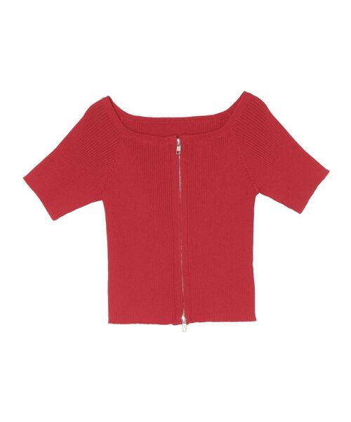 EVRIS(エヴリス)の「フロントジップハーフスリーブオフショルトップス(Tシャツ/カットソー・レディース・ブラック/ブルー/レッド/ホワイト・FREE)」の13枚目の写真