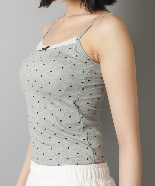SPINNS（スピンズ）の「カップ付きキャミソール/ドット/水玉柄/リボン/レース/ウィッシュコア（キャミソール・レディース・ブラック/グレー/ピンク・ONESIZE）」の10枚目の写真