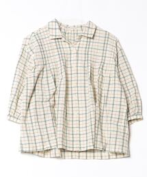 chambre de charme - Malle chambre de charme/7分袖ブラウス(オフホワイト) Malle（マル）の「△Malle cottonモノグラム刺繍ブラウス NO.014