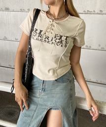 切替ロゴレースアップショート丈Tシャツ
