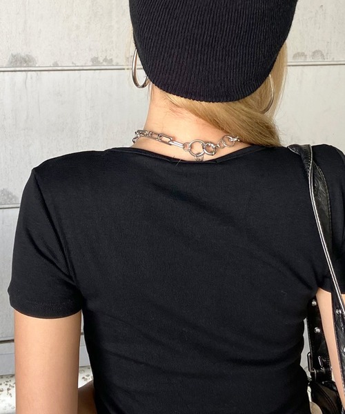 non-hedge(ノンヘッジ)の「切替ロゴレースアップショート丈Tシャツ(Tシャツ/カットソー・レディース・ベージュ/ワインレッド/ブラック/アイボリー/グレー/オフホワイト・FREE)」の18枚目の写真