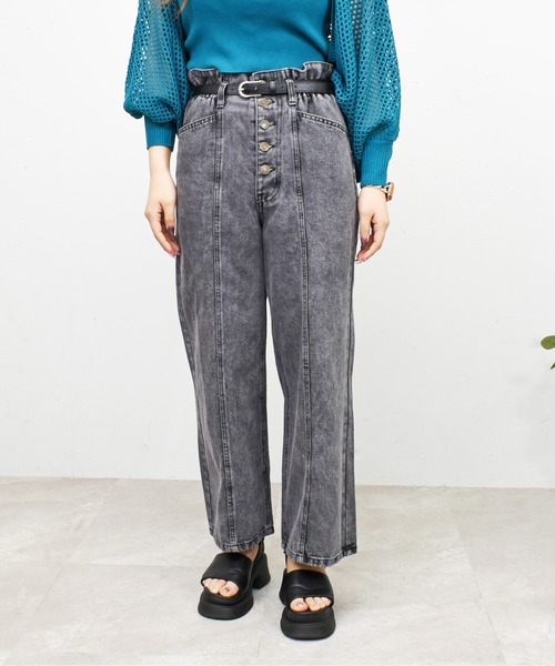 FUN（ファン）の「ストレートベルトパンツ（デニムパンツ・レディース・サックスブルー/ブルー/インディゴブルー/ブルー系その他/ブラック系・XS/S/M/L/XL）」の6枚目の写真