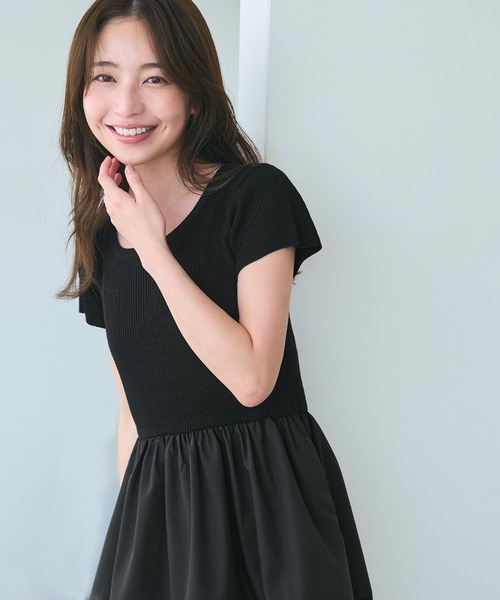 【新品未使用タグ付き】エメイン デザインニットドッキングワンピース ブラック く*ま様 Aimeine エメイン デザインニットドッキングワンピース