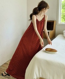 レトロムード＊カップ付きキャミソールロングワンピース