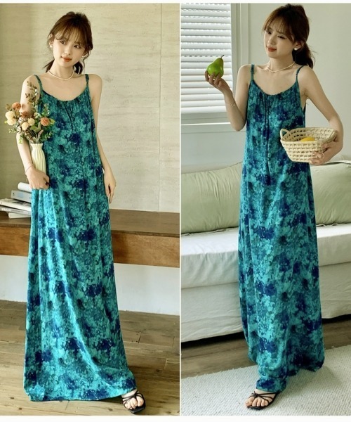 gossip！ロサンゼルス（ゴシップロサンゼルス）の「レトロムード＊カップ付きキャミソールロングワンピース（ワンピース・レディース・ドット/ブルー・FREE）」の7枚目の写真