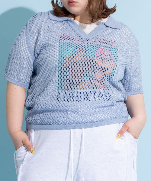 PUNYUS（プニュズ）の「2ラインメッシュトップス（Tシャツ/カットソー・レディース・サックスブルー/ブラック/ピンク・1/2/3/4）」の21枚目の写真