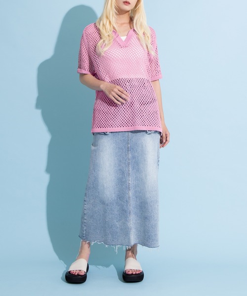 PUNYUS（プニュズ）の「2ラインメッシュトップス（Tシャツ/カットソー・レディース・サックスブルー/ブラック/ピンク・1/2/3/4）」の15枚目の写真