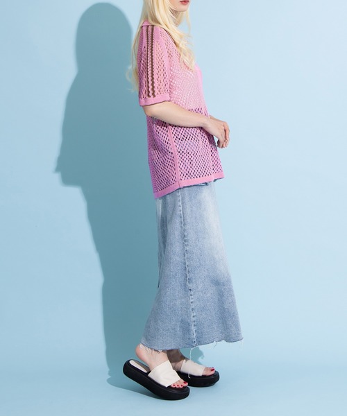 PUNYUS（プニュズ）の「2ラインメッシュトップス（Tシャツ/カットソー・レディース・サックスブルー/ブラック/ピンク・1/2/3/4）」の16枚目の写真