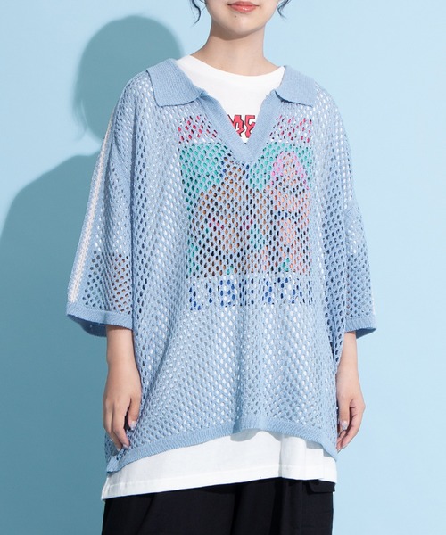 2ラインメッシュトップス（Tシャツ/カットソー）｜PUNYUS
