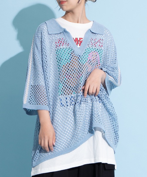 2ラインメッシュトップス（Tシャツ/カットソー）｜PUNYUS