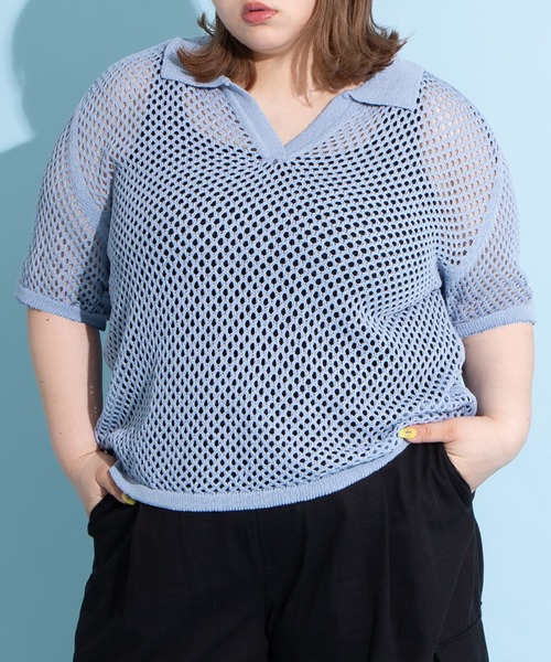 PUNYUS（プニュズ）の「2ラインメッシュトップス（Tシャツ/カットソー・レディース・サックスブルー/ブラック/ピンク・1/2/3/4）」の8枚目の写真