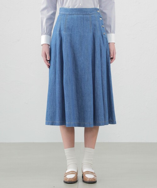 MACKINTOSH PHILOSOPHY(マッキントッシュ フィロソフィー)の「コットンリネンデニムタックプリーツスカート(デニムスカート・レディース・ブルー/ダークネイビー・40/38/36/34)」の3枚目の写真
