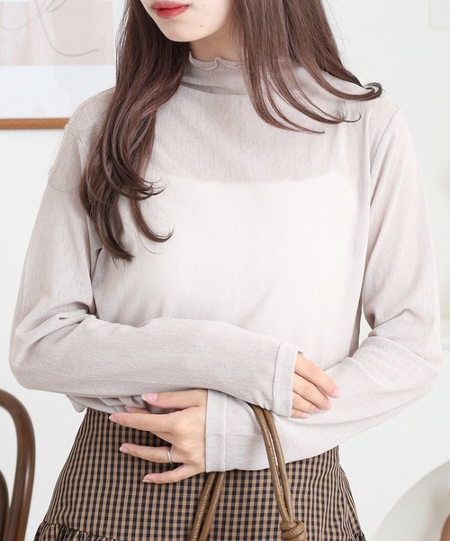 BRODIAEA(ブローディア)の「BRODIAEA シアーチュール 長袖メロウインナー(Tシャツ/カットソー・レディース・ベビーピンク/ブラック/グレー/ブルー/オフホワイト/ライム/インディゴブルー/コーラル/ベージュ・40)」の4枚目の写真