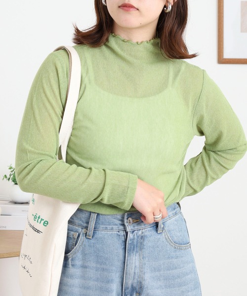 BRODIAEA(ブローディア)の「BRODIAEA シアーチュール 長袖メロウインナー(Tシャツ/カットソー・レディース・ベビーピンク/ブラック/グレー/ブルー/オフホワイト/ライム/インディゴブルー/コーラル/ベージュ・40)」の5枚目の写真