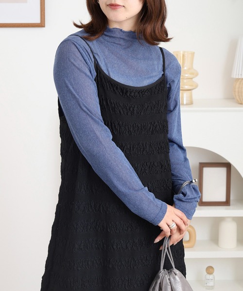 BRODIAEA(ブローディア)の「BRODIAEA シアーチュール 長袖メロウインナー(Tシャツ/カットソー・レディース・ベビーピンク/ブラック/グレー/ブルー/オフホワイト/ライム/インディゴブルー/コーラル/ベージュ・40)」の6枚目の写真