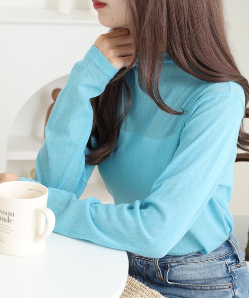 BRODIAEA(ブローディア)の「BRODIAEA シアーチュール 長袖メロウインナー(Tシャツ/カットソー・レディース・ベビーピンク/ブラック/グレー/ブルー/オフホワイト/ライム/インディゴブルー/コーラル/ベージュ・40)」の7枚目の写真