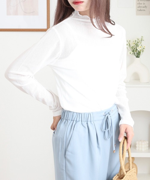 BRODIAEA(ブローディア)の「BRODIAEA シアーチュール 長袖メロウインナー(Tシャツ/カットソー・レディース・ベビーピンク/ブラック/グレー/ブルー/オフホワイト/ライム/インディゴブルー/コーラル/ベージュ・40)」の13枚目の写真