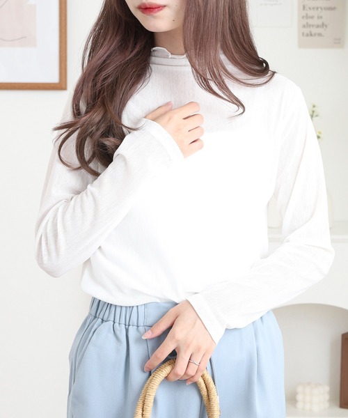 BRODIAEA(ブローディア)の「BRODIAEA シアーチュール 長袖メロウインナー(Tシャツ/カットソー・レディース・ベビーピンク/ブラック/グレー/ブルー/オフホワイト/ライム/インディゴブルー/コーラル/ベージュ・40)」の14枚目の写真