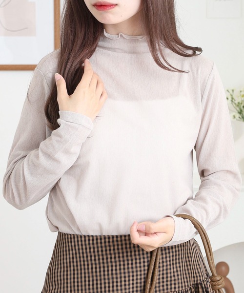 BRODIAEA(ブローディア)の「BRODIAEA シアーチュール 長袖メロウインナー(Tシャツ/カットソー・レディース・ベビーピンク/ブラック/グレー/ブルー/オフホワイト/ライム/インディゴブルー/コーラル/ベージュ・40)」の16枚目の写真
